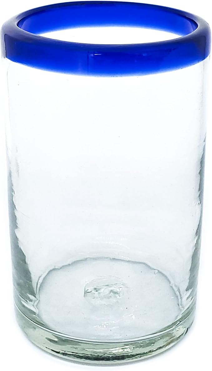 Cobalt Blue Rim 14 oz Drinking Glasses (set of 6), Recycled Glass, Lead-free, Toxin-Free (Drinking)