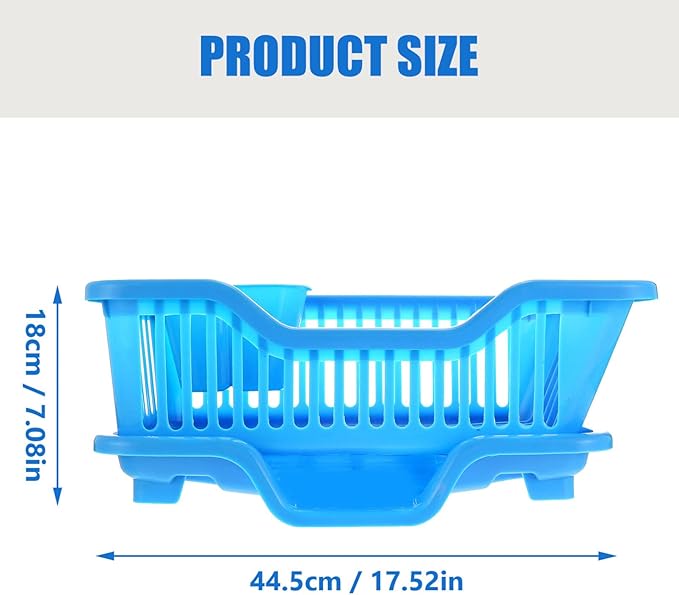 IMIKEYA Sink Dish Rack Drainer Plastic Dish Drying Draining Rack Over The Sink Kitchen Tableware Drying Basket with Cutlery Holder for Kitchen Counter Blue