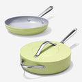 Healthy Ceramic Nonstick Cookware Set-11″ 4.5qt Non-Toxic Ceramic Sauté Pan w/ Lid & 10″ Nonstick Ceramic Frying Skillet, PTFE/PFOA/PFAS Free, Oven & Dishwasher Safe, All Cooktops Compatible, Even Hea