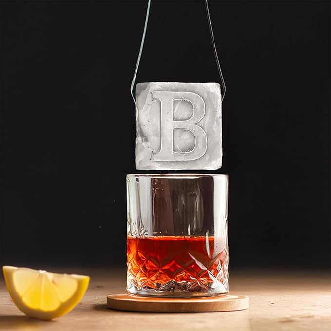 Monogrammed Ice Cubes Mold with Lid, 2 inch Whiskey Ice Cube Tray, Personalized Initials Silicone Cocktail Ice Cube Mold, Wedding Monogram, Thank You Gift, Gifts for Dad (Letter B)