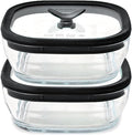 Anyday 2 Pack 2.5 Cup Microwavable Glass Lunch Containers With Glass Lids, Microwave Safe Lunch Bowls with Lids for Work, Food Storage, Bento Box Meal Prep Container