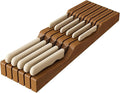 In-Drawer Knife Block Organizer - Bamboo Wood Drawer Knife Organizer-Protecting Knife Organizer Block (Not Included) (Brown, 11 Knives Dock)