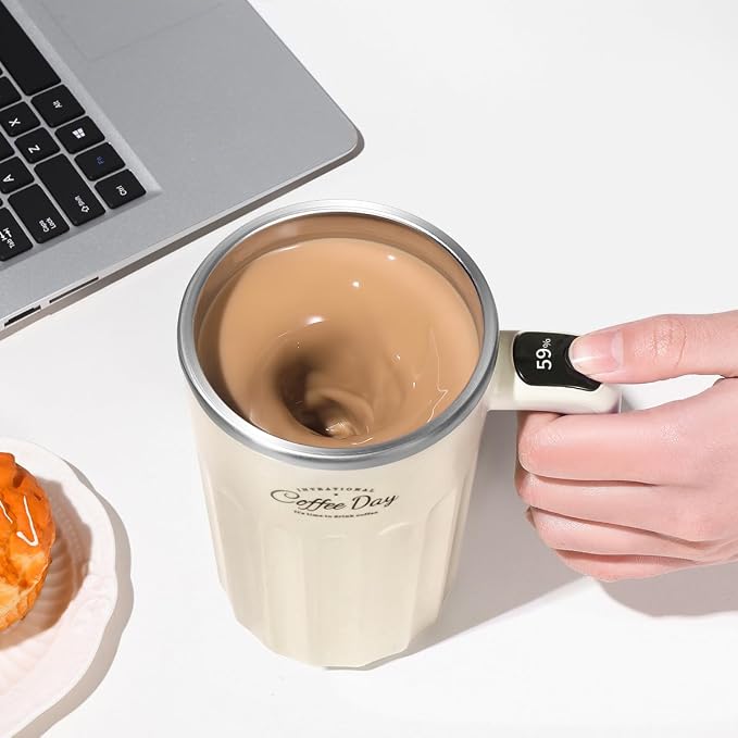 Self Stirring Mug,Self Stirring Coffee Mug,Suitable for Coffee, Milk, Cocoa and Other Beverages,Insulated bottle (Cream-temperature, 12 Ounces)