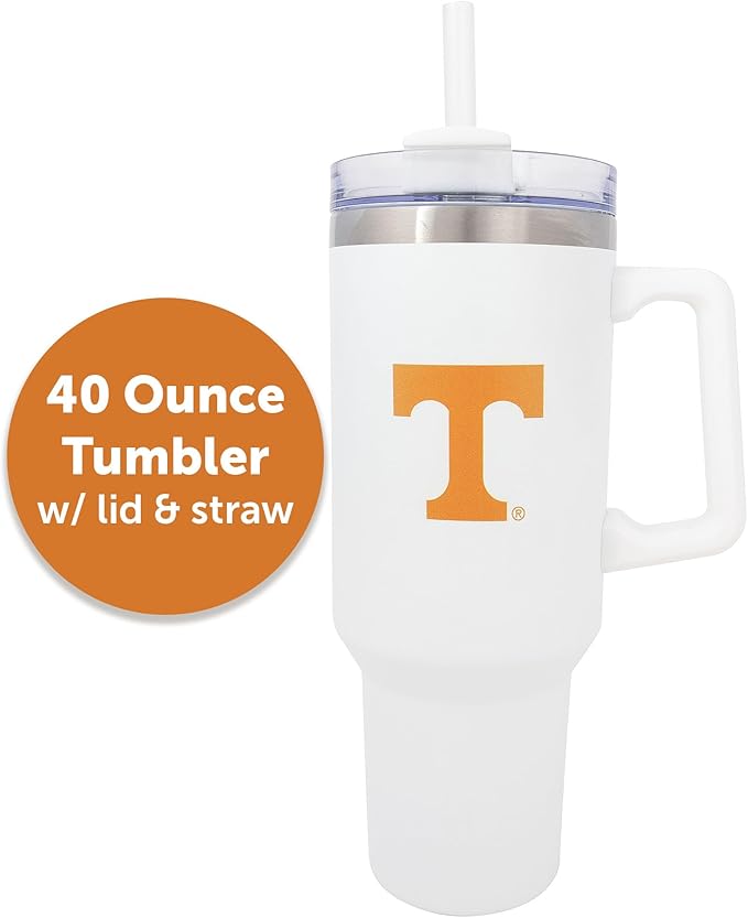Desert Cactus University of Tennessee UT Knoxville Volunteers Vols Large Insulated Stainless Steel Handle Lid Straw Reusable Double Walled Cup Hot Cold Drinkware (40oz Ounce Rally Tumbler Design E)