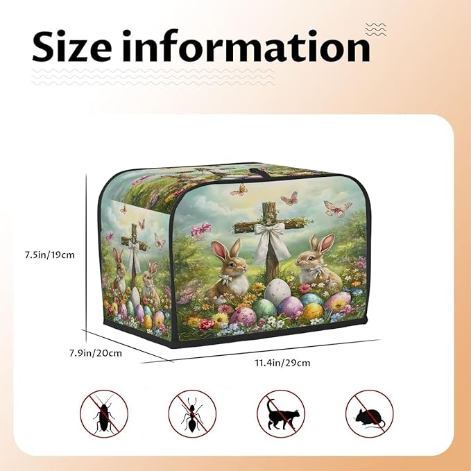 Happy Easter Eggs Rabbit Toaster Cover 2 Slice Dust and Fingerprint Protection Toaster Bread Maker Covers Washable Kitchen Small Appliance Covers for Kitchen Accessories Decor Bakeware Women Gift