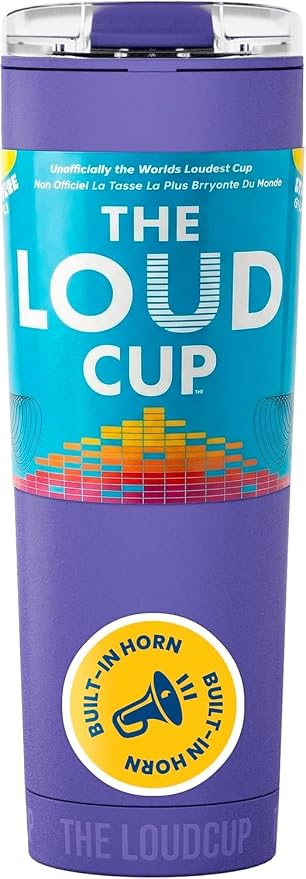 The LoudCup Blow Horn Tumbler, Cheer & Sip 2-in-1 Reusable Water Bottle with Built-In Horn for Sports Games, Tailgates, Parties & Events, BPA-Free, 23 oz, Royal Purple