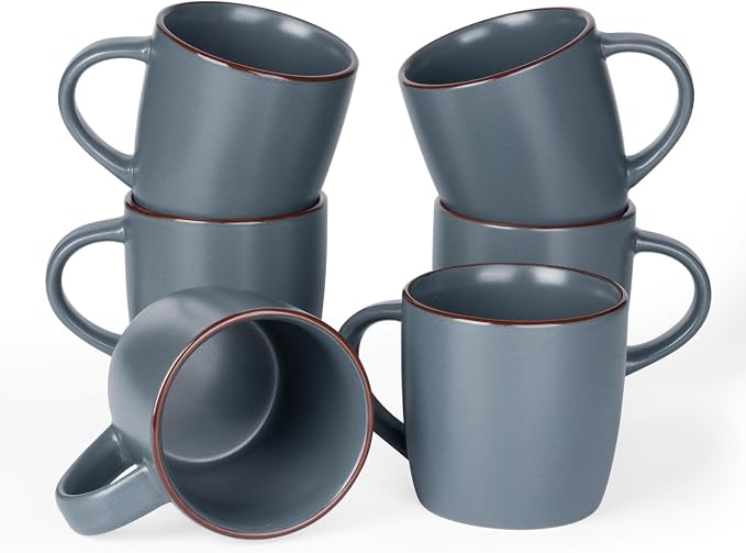 famiware Mercury Coffee Mugs 13 oz, Coffee Mugs Set of 6 with Handle, Cups for Latte, Hot Tea, Cappuccino, Mocha, Cocoa, Charcoal