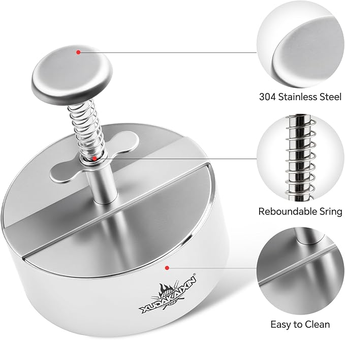 Hamburger press patty maker,304 Stainless Steel Burger Press, Non-Stick Patty-Making molds Suitable for Beef, Vegetables, and Burgers. BPA-Free,Dishwasher Safe (4.5")