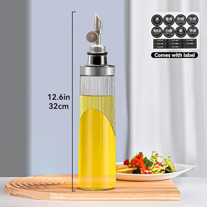 TINMIX Glass Olive Oil Dispenser Bottle for Kitchen 22OZ/650ML Oil and Vinegar Dispenser with Stainless Steel Pour Spout and Labels