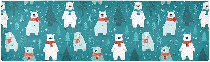 2-in-1 Table Runner Trivet for Hot Dishes Heat Resistant Hot Plate Mat Pad 39x12 Inch Waterproof Table Protector Trivets for Countertop Non Slip Decorative Winter Bears Trees Snowflake Teal