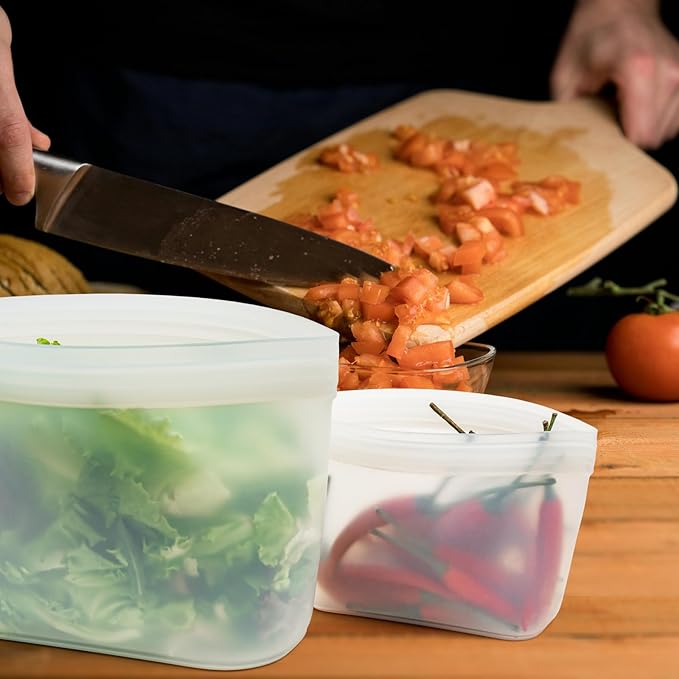 Ziplock Silicone Food Storage Bags Freezer, Bundle of 3 Compartment Silicone Bento Box Adult Lunch Container, Microwave Oven Dishwasher Safe