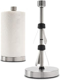 Heavy-Duty Stainless Steel Paper Towel Holder - Easy One-Handed Tear with Suction Cups - Modern Weighted Standing Countertop Dispenser for Kitchen - Holds All Paper Towel Rolls, Silver