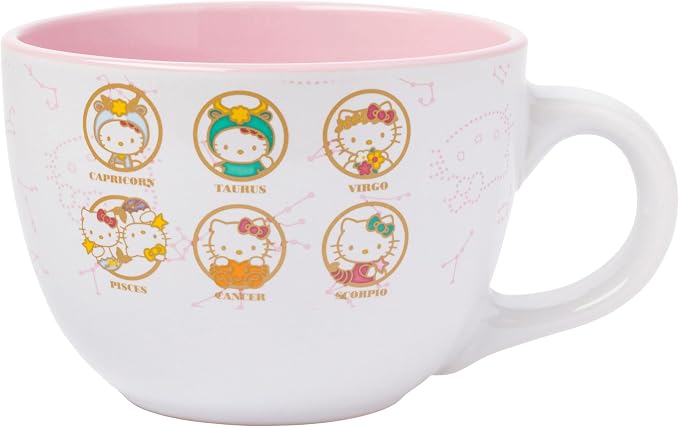 Silver Buffalo Sanrio Hello Kitty Astrology Signs Zodiac Ceramic Soup Mug, 24 Ounces