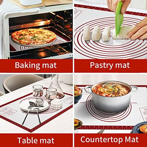 2 Pack Reusable Large Thick Heavy Duty Teflon Oven Mat + Non Stick Pastry Mat for Rolling Dough