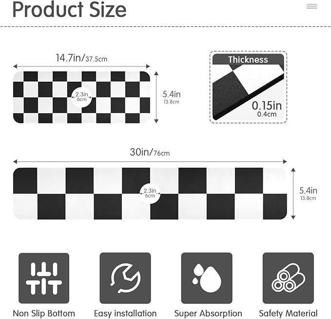 Kitchen Sink Splash Guard 2 PCS 30 Inch Sink Faucet Mat Splash Guard for Bathroom Countertop Water Absorbent Foldable Cuttable Soft Washable Checkered Black and White
