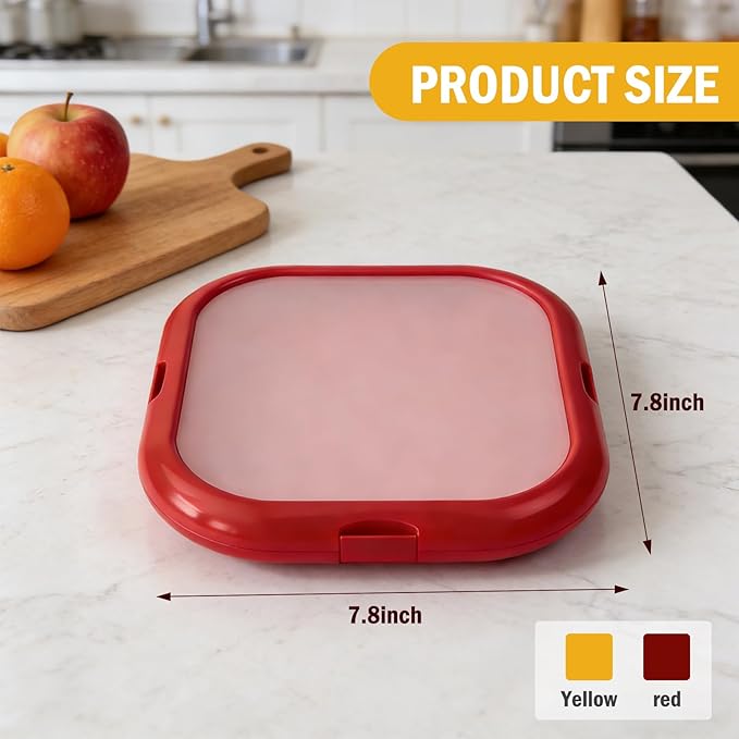 2 Pack Reusable Silicone Storage Boxes, Avocado Saver & Onion Storage for Avocado, Cut Onions, Tomatoes, Garlic and Leftovers in Fridge (Red/Yellow)