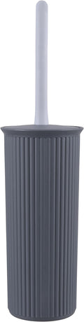 Superio Ribbed Collection - Decorative Plastic Toilet Bowl Brush and Holder Set, Grey (1 Pack) Cleaner Scrubber for Bathroom