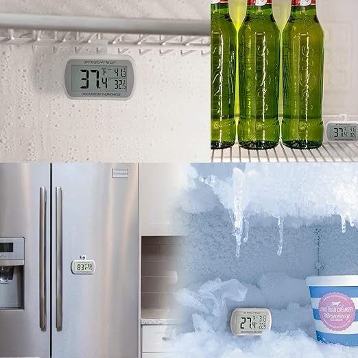 AEVETE Waterproof Digital Refrigerator Thermometer Large LCD, Freezer Room Thermometer with Magnetic Back, No Frills Easy to Read