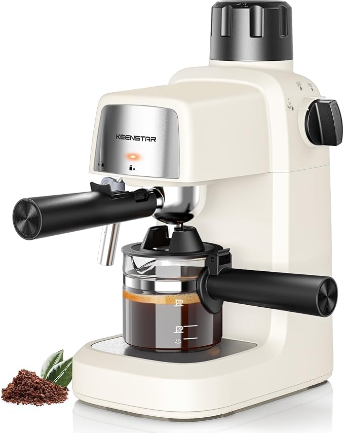 KEENSTAR 3.5Bar Espresso Machine with Milk Frother, 800W Compact Espresso and Cappuccino Maker, Preheating Function, 4-Cup Espresso Maker for Latte or Cappuccino, Gift for Coffee Lovers Upgrade