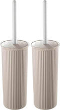 Superio Ribbed Collection - Decorative Plastic Toilet Bowl Brush and Holder Set, Taupe (2 Pack) Cleaner Scrubber for Bathroom