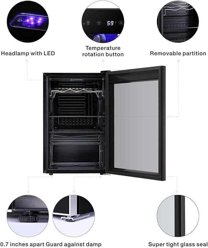 Antarctic Star 36 Bottle Wine Cooler/Cabinet BeverageRefrigerator Small Mini Wine Cellar Beer Soda Bar Fridge Quiet Operation Compressor Adjust Temperature Freestanding Black, 4.5 Cu. ft