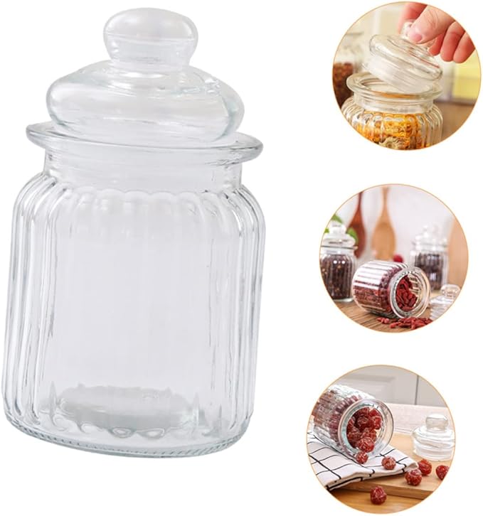 4pcs Storage Bins Lids Glass Storage Jars for Food Prep Containers Compact