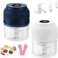 Household Electric Garlic Crusher, Electric Garlic Chopper, Usb Rechargeable Chopper With Stainless Steel Blades, One-Touch Mini Kitchen Helper, Easy To Clean, For Vegetables (White + Blue, 3 blades)