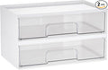 Vtopmart 2 Pack Clear Stackable Storage Drawers,12.1''W Plastic Organizers Bins for Beauty Supplies, Ideal for Vanity, Bathroom, Cabinet, Room Organization, White