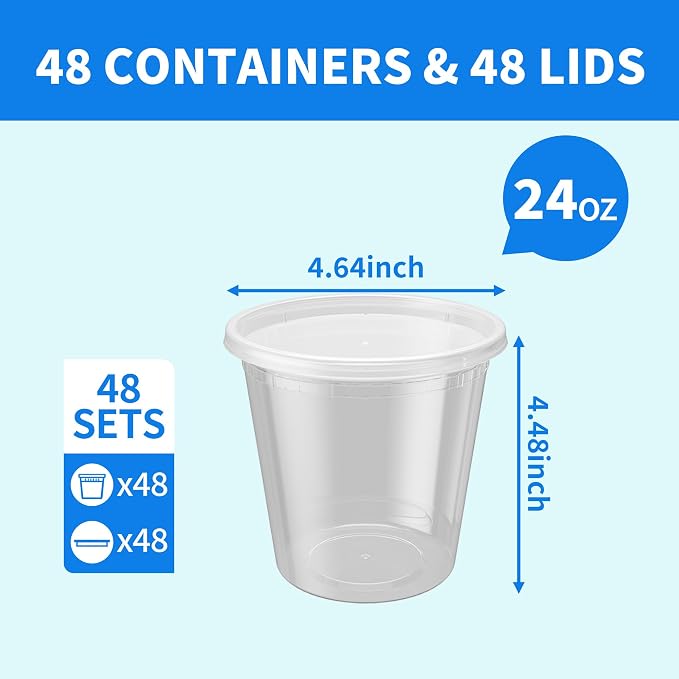 Plastic Deli Containers with Lids, 48 Sets 24 oz Soup Storage Meal Prep Box
