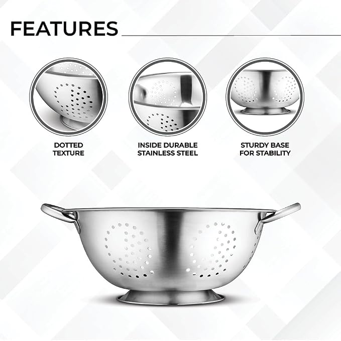 Avador Set of 3 Stainless Steel Colanders, Comes in 1.5 Quart 3qt Quart and 5 Quart for all your Cooking | Baking | Prepping Needs
