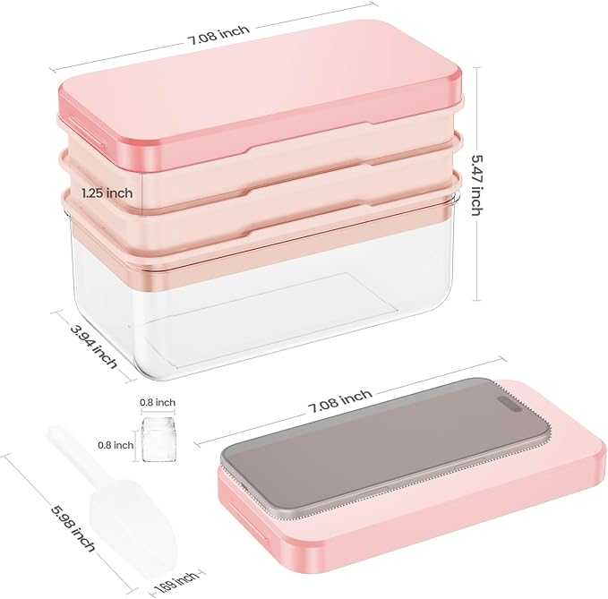 PHINOX Ice Cube Tray with Lid and Bin, 3 Pack Plastic Ice Cube Tray Molds, 84 pcs Ice Trays for freezer, Chilling Drinks, Whiskey & Cocktails, with Ice Container and Ice Scoop, BPA-Free