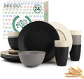 Homienly Wheat Straw Plates and Bowls Set, Lightweight & Unbreakable Dinnerware Set for Kitchen, Parties, Holidays, Microwave and Dishwasher Safe Dish Set - Plate Sets, Bowls, Cups, 24pcs (Grey Stone)