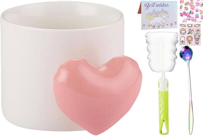 Pearl Ceramic Coffee Mug for Tea Latte Milk Cute Love Shape Cup for Home Office Women Gift 6.5 oz (love pink, 330 ml)