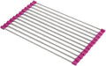 Roll Up Dish Drying Rack, Over The Sink Kitchen Rolling Rack Multipurpose Dry Dish Drainer Rack，Stainless Steel Foldable Dish Drying Rack，for Sink Counter(Pink,28 * 37cm)