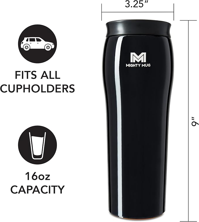 Mighty Mug | The Untippable Mug | Grips When Hit, Lifts for Sips | Insulated Stainless Steel Tumbler | Cupholder Friendly | Gifts for Women Men All | Leakproof | 6 Hour Hot / 24 Cold | 16oz | Midnight