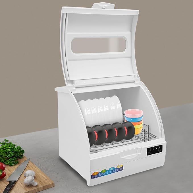 Countertop Dishwasher, Portable Dishwasher With Water Tank, 3 Washing Programs, 360-Degree Water Spraying, 75°C Hot Air Drying Technology, 110v, 1200w (White1)