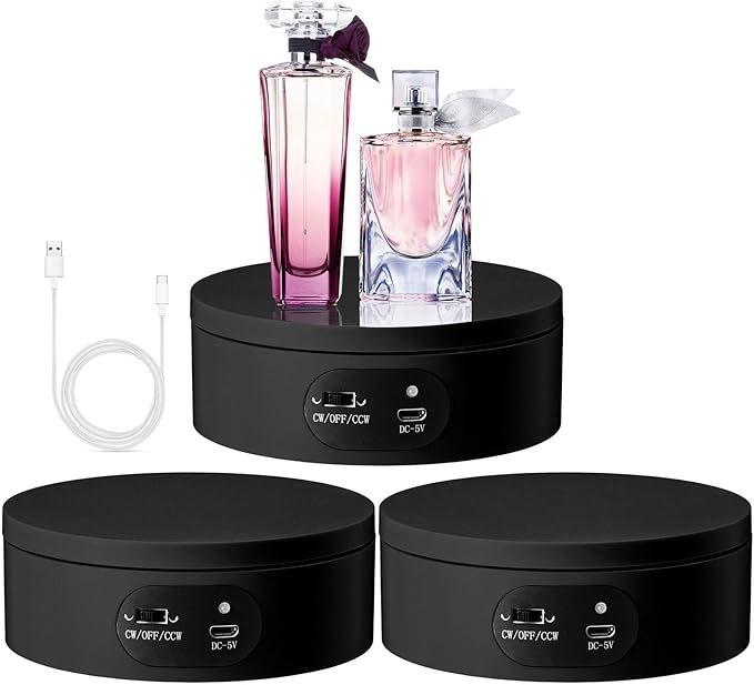 Hoteam Turner Cup Rotating Display Stand for Epoxy Glitter Tumbler Display Turner 360 Degree Tumbler Spinner Automatic Spinning Rotating Platform Mute Photography Turntable(Black,3 Pcs)