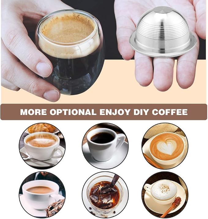 CAPMESSO Stainless Steel Reusable Coffee Capsule: Metal Refillable Coffee Pod Brewing Espresso - Compatible with Nespresso Vertuoline GCA1/ENV135/ENV150/BNV420 (2.4OZ-Double Espresso Cup(Small)