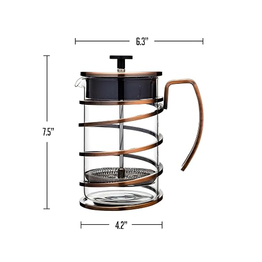 OVENTE French Press Coffee Maker 27 Ounce with Heat Resistant Borosilicate Glass, Stainless Steel Design and 4-Level Filter System, Portable Cold Brewer Pot for Travel, Camping or Gift, Copper FSW27C