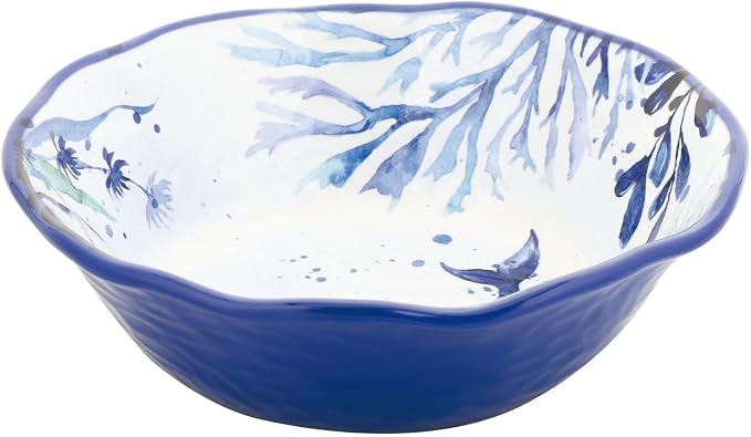 UPware 12 Piece Indigo Sea Life Melamine Dinnerware Sets, Outdoor Dishes Set, Plates and Bowls Sets, Service for 4, Blue