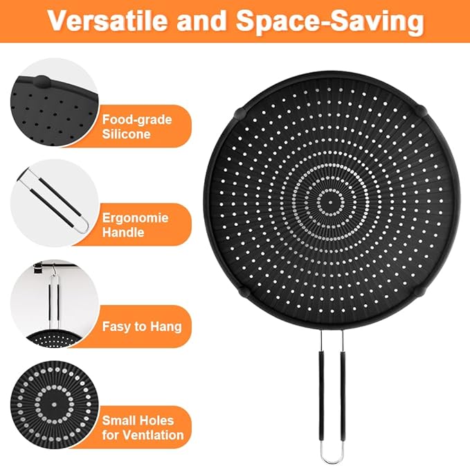 Splatter Screen for Frying Pan, Grease Splatter Guard, Heat-Resistant Splatter Guards for Frying, Silicone Splatter Guard for Everyday Cooking, Dishwasher Safe （16in×12in×0.5in）