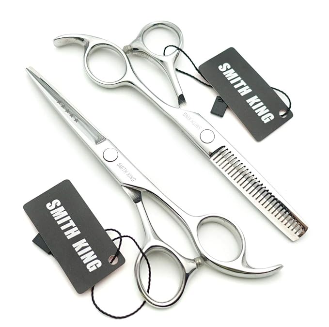 5.5 Inches Hair Cutting Scissors Set with Razor Combs Lether Scissors Case,Hair Cutting Shears Hair Thinning Shears for Personal and Professional (Silver)