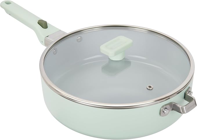 GoodCook Ceramic Deep Saute Pan Skillet with Removable Handle & Lid, Induction Compatible, Nonstick and Oven Safe, 4-Quart, Sage Green
