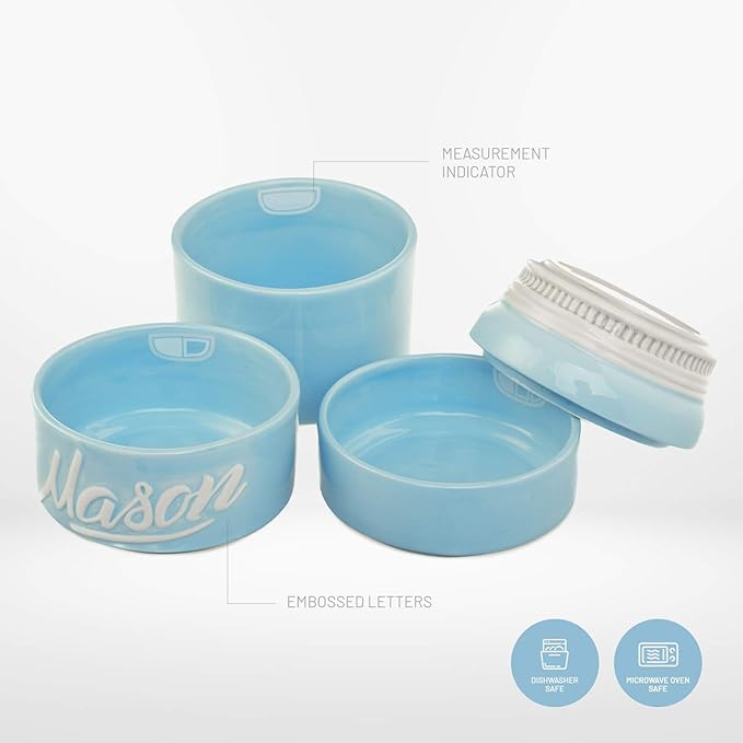 Mason Jar Ceramic Measuring Cups - Stackable Measuring Cups - Measuring Cup Set as Kitchen Gifts - Rustic Measurement Cup for Kitchen Accessories & Decor - A Perfect Holiday Gift Set (Blue, 4 Pc Set)