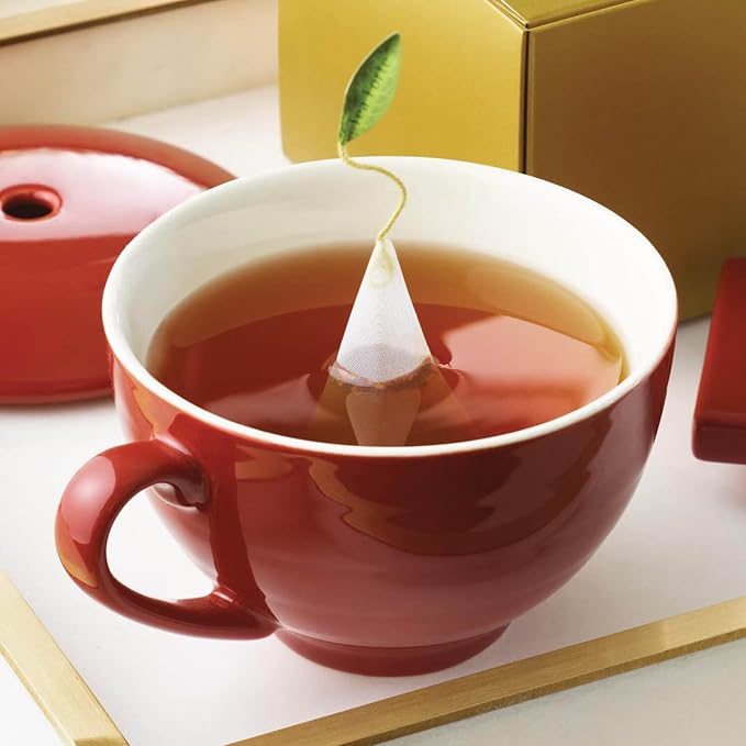 Tea Forte Porcelain Tea Cup and Lid, Steeps 8 oz., Microwave & Dishwasher Safe, Café Cup Ruby Red