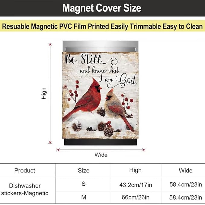 Red Hummingbird Dishwasher Magnet Cover,Winter Snow Scene Dishwasher Magnetic Sticker,Pine Cone Refrigerator Panel Decal,Wood Grain Washing Machine Front Door Magnetic Decoration,23"x26"
