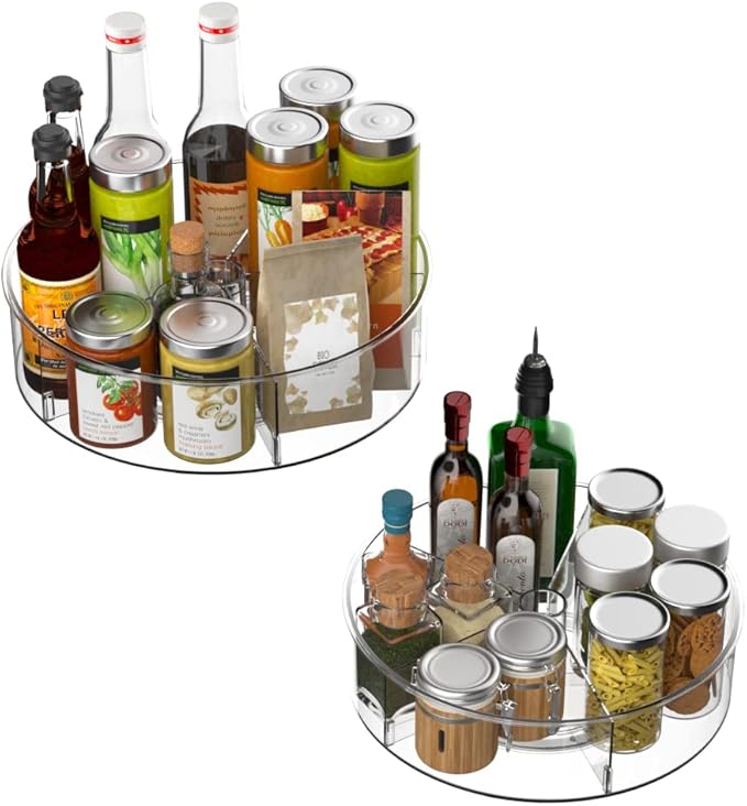SANNO Vegetable Refrigerator Organizer Food Bins with lids Large Stackable Fridge Clear Organizers Organizer Turntable Storage Container Rotating Organizer Spinning Organizer Bins
