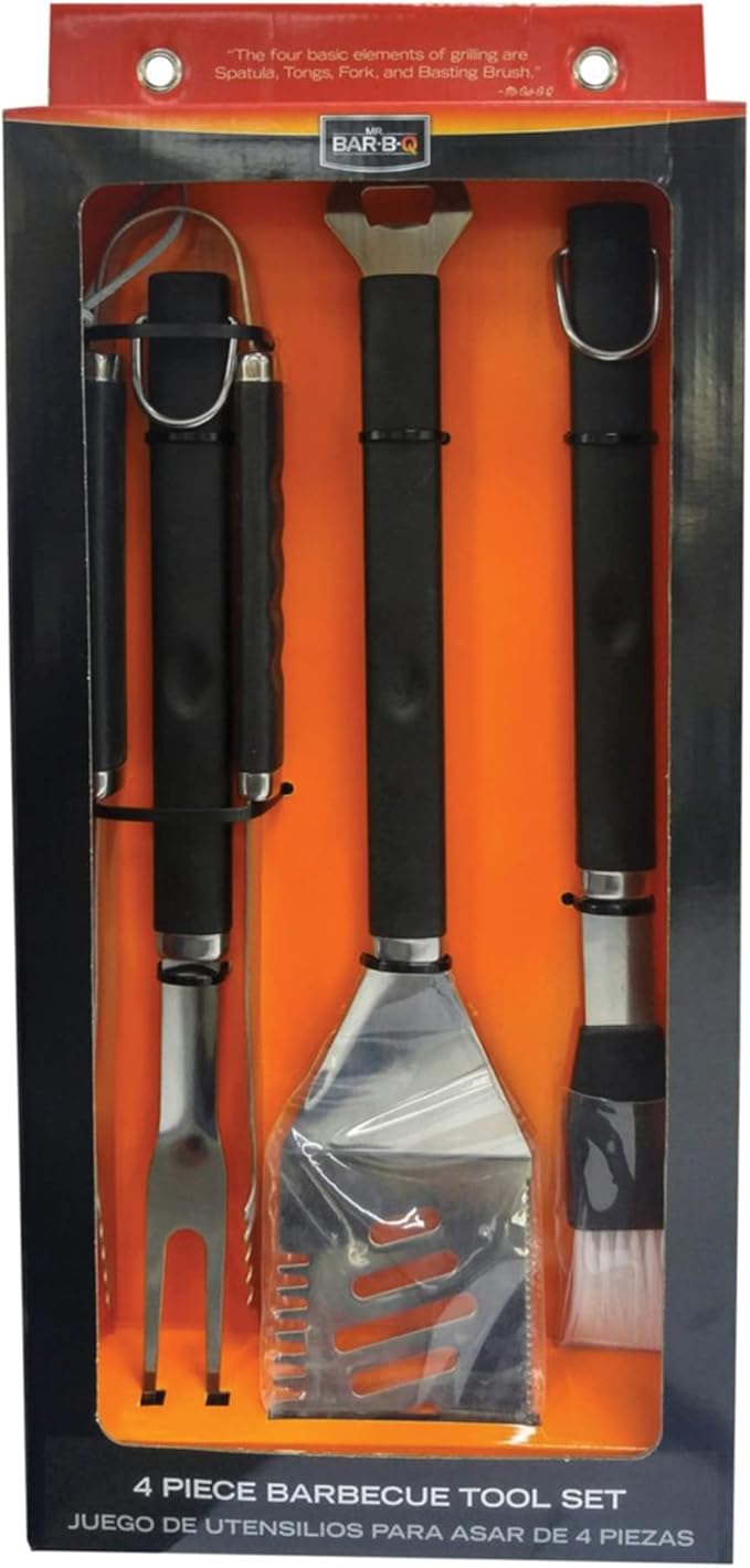 Mr. Bar-B-Q, Inc. 02466Y Plastic Finger Grip 4-Piece Tool Set, Black