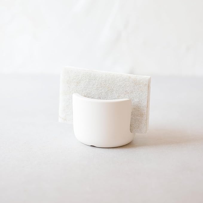 Selegna Diatomaceous Earth Sponge Holder - Drying Rack, Absorbent Stone Kitchen Sink Organizer, Beige (Small)