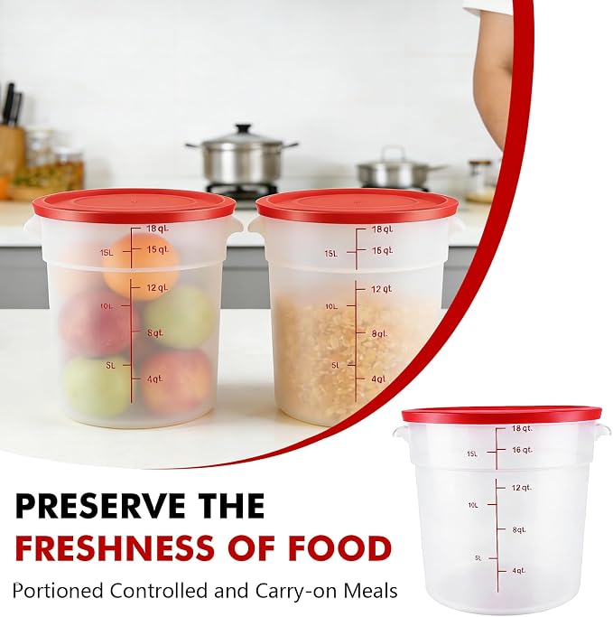 2 Pack Square Food Storage Container With Lid,12-22 Quart Commercial Storage Box With Scale & Handle,Cake Making,Dough Marinating Meat,Kitchen Supplies (polypropylene, Round 16 Quart)